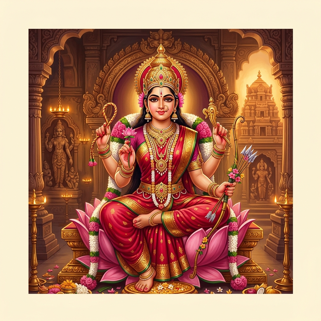 Goddess Sri Lalita Tripura Sundari seated on Lotus